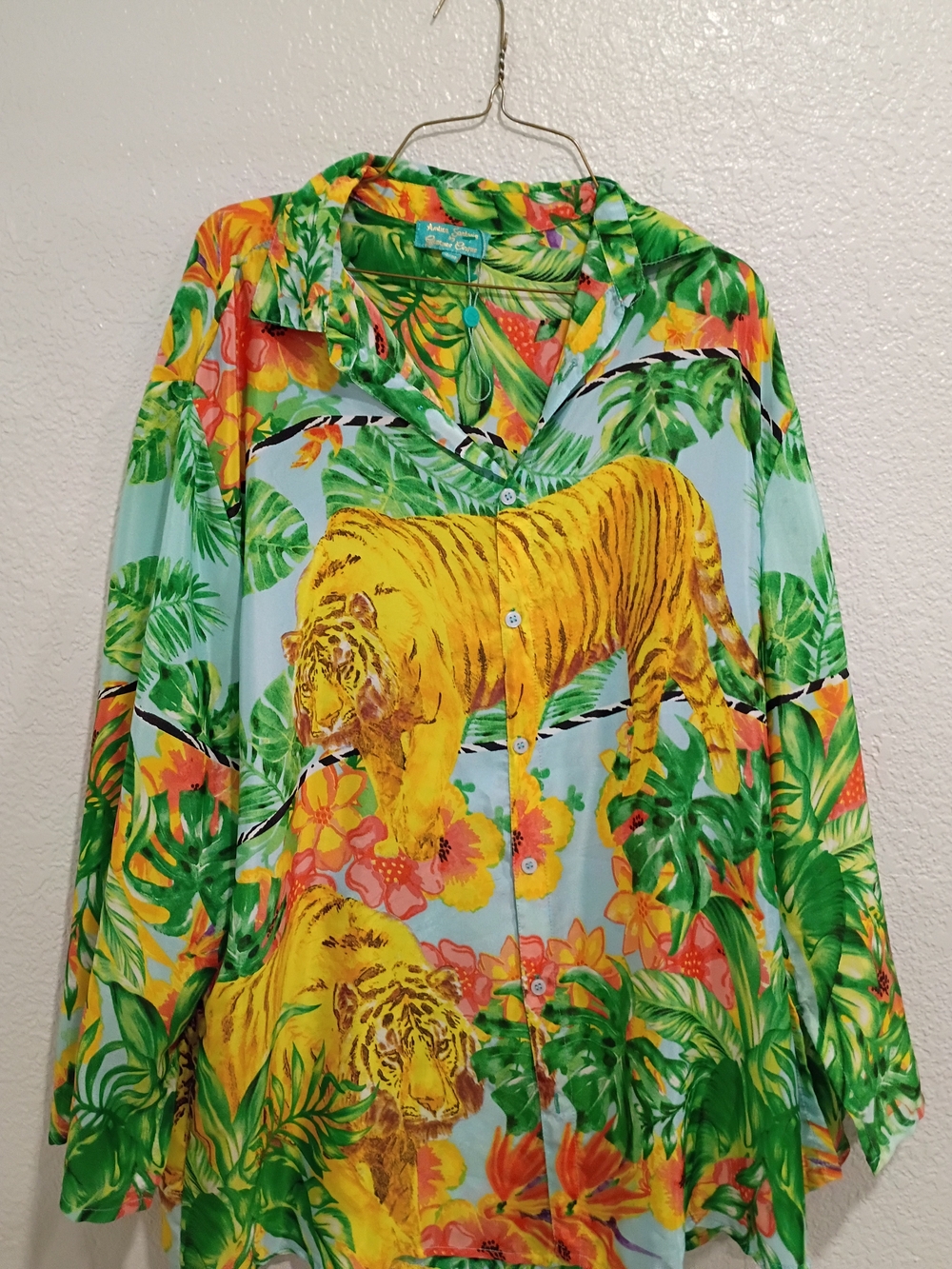 Antica Sartoria by Giacomo Cinque Tropical Print Shirt in Green & Yellow